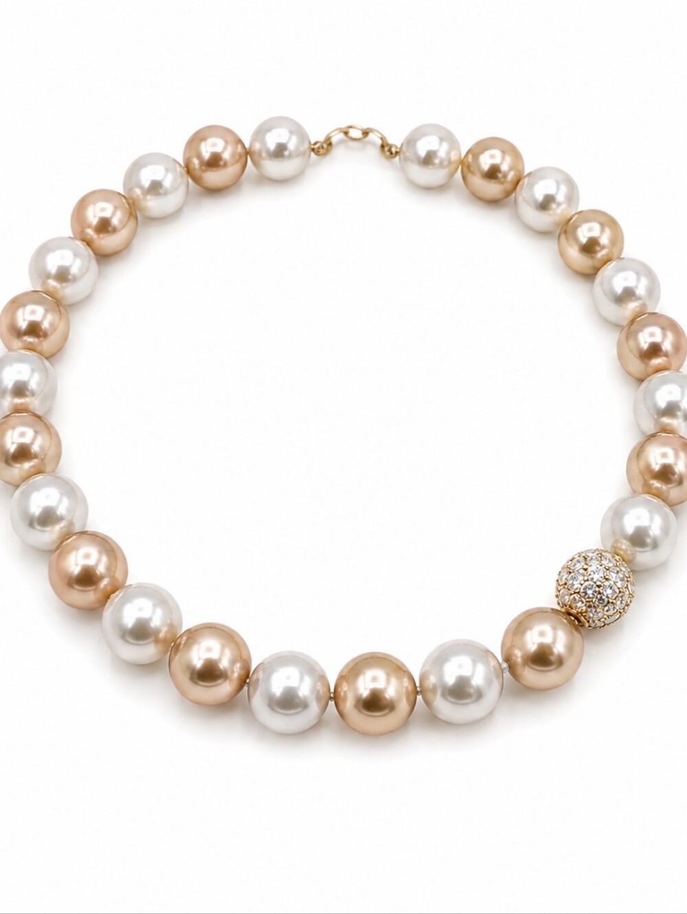 Givenchy Faux Pearl Statement Necklace Gold Tone White Pearl Beaded 17.5"